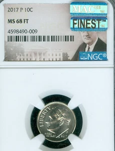 2017 P ROOSEVELT DIME NGC MS68 FT PQ MAC FINEST GRADE & SPOTLESS . - Picture 1 of 2