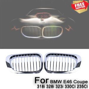 Pair Front Hood Kidney Grille Grill for BMW E46 325Ci 330Ci 328Ci M3 Chrome