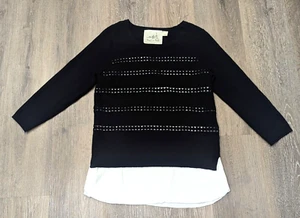 Angel of the North Anthropologie Sweater Womens Small Black White Layered Top - Picture 1 of 11