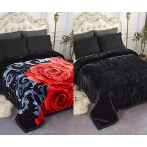 Reversible Raschel Blanket Rose Embossed Thick Winter Queen Blankets 77" x 91" - Picture 1 of 79