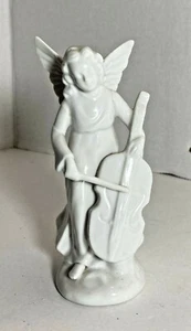 Porcelain Music Angel Figurine • White 5.25" • Playing Cello/Bass • Elegant - Picture 1 of 5
