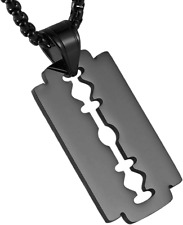 Mens Stainless Steel Razor Blade Model Dog Tag Pendant Necklace,22+2" Chain