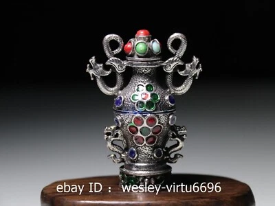 中国宫白色铜银龙鼻烟瓶水瓶花瓶6.8厘米 — 第 1/4 张图片