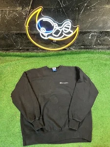 Sudadera pulóver polar vintage Y2K Champion negra cuello redondo para hombre extra grande - Imagen 1 de 6