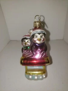 Christopher Radko Penguins on a sleigh Christmas Ornament  - Picture 1 of 3