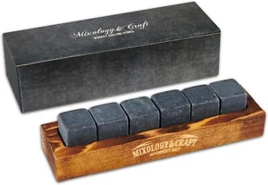 Mixology & Craft Whiskey Chilling Stones Set Of 6 With Wooden Holder Brand New - Picture 1 of 6