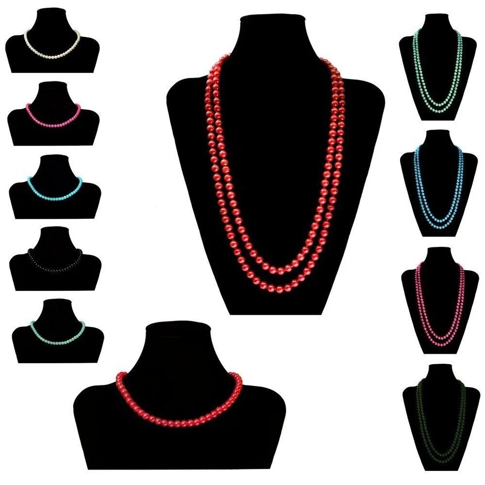 süße Perlenkette Glas Perlen kette XXL lang kurz Halskette pink rot schwarz - Bild 1 von 1