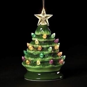 LED Green Vintage Tree Ornament, 5-inch Height, Battery Included