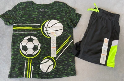 NUEVO CON ETIQUETAS Jumping Beans Niño Camisas Deportivas y Pantalones Cortos Conjunto De 2 Talla 24 Mont Negro y Verde Foto 1 de 4