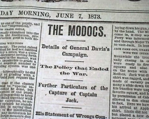 San Francisco CA California Old West MODOC INDIANS Lava Beds War 1873 Newspaper - Picture 1 of 9