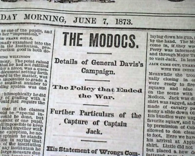San Francisco CA California Old West MODOC INDIANS Lava Beds War 1873 Newspaper - Image 1 of 4