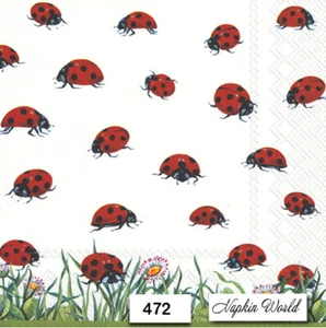 (472) ZWEI individuelle Papier LUNCHEON Decoupage Servietten - MARIENKÄFER MARIENKÄFER ROT - Bild 1 von 3