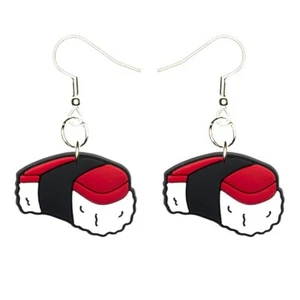 Sushi Sashimi Earrings Handmade Hypoallergenic Silver Plated Fishhooks - Picture 1 of 5