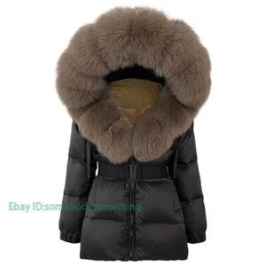 OFTBUY Winter Jacket Women Real Fox Fur Hooded Thick Warm White Duck Down Coat - Picture 1 of 35