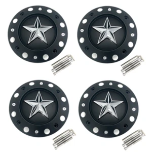 Set of 4 XD Series 775 Rockstar Wheel Tall Center Cap Matte Black w/ Chrome Star - Picture 1 of 8