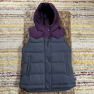 PATAGONIA Bivy Goose Down Puffer Vest Purple Grey Hooded Full Zip Women’s Small - Picture 1 of 3