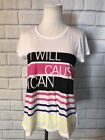 NWT Energie Women's T shirt Sz S I Will Cause I Can Top White Pink Open Back