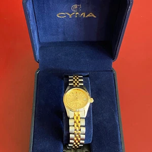 Vintage Women's Rare Swiss Cyma President Quartz Gold Dial bracelet Watch - Picture 1 of 6