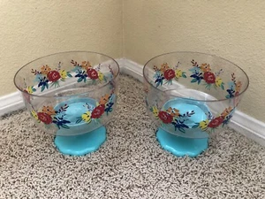 Set of 2 Pioneer Woman Floral Footed Plastic Snack / Candy Bowl 6.5” tall - Picture 1 of 5