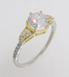 ANELLO IN ZIRCONIO CUBICO ROTONDO ORO OLTRE 925 ARGENTO STERLING MISURA 9 - 2,2 G - Foto 1 di 4