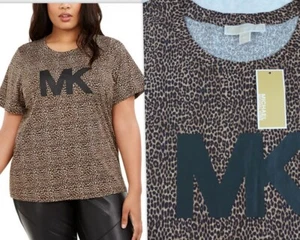 NWT MICHAEL KORS Soft Cotton/Modal Leopard Print MK Logo T-Shirt 1X 2X 3X - Picture 1 of 10