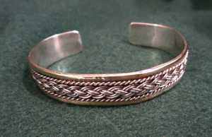 Bracciale Vintage Argento Sterling Messico Corda Torta Argento e Ottone .925 - Foto 1 di 9