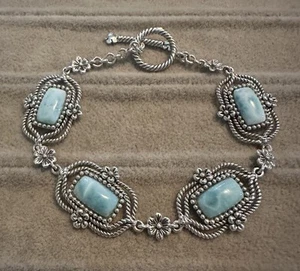 CFG 925 sterling silver Thailand Larimar floral panel toggle bracelet - Picture 1 of 8