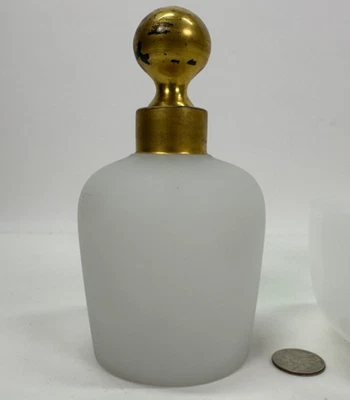 Antique White Opaline Glass Perfume Bottle  6"H With Stopper White&Gold - Image 1 of 4