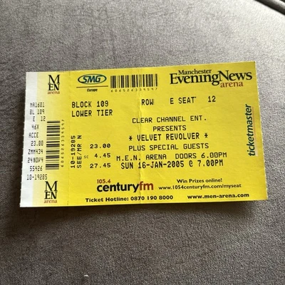 Velvet Revolver - M.E.N Arena - Original concert ticket stub 16 January 2005 Foto 1 de 2
