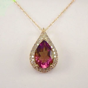 Pear Cut 5.00 Ct Ruby & 1.70 Ct Moissanite Necklace 14K Yellow Gold Over - Picture 1 of 6