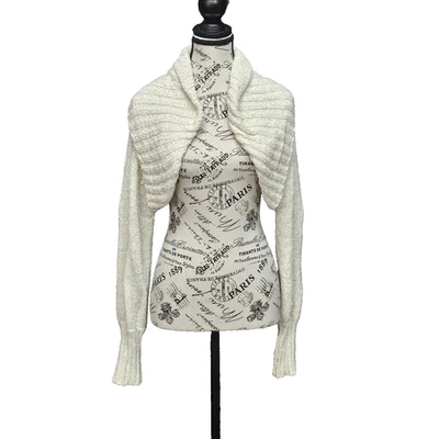 Bebe Shrug Cropped Cardigan Womens L Ivory Ribbed Y2K 90s Club Designer Sweater - Image 1 of 4