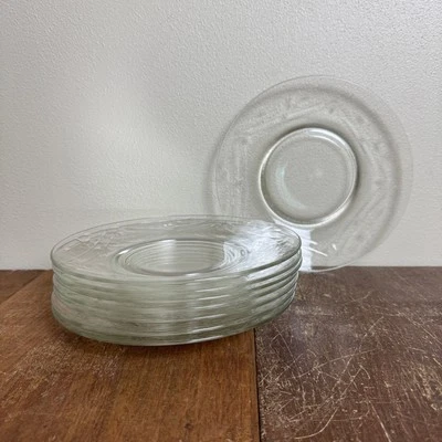 Juego de 8 platos de cena vintage de vidrio transparente grabados florales de 8 pulgadas Foto 1 de 4