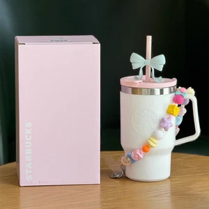 NEU 2025 China Starbucks 17oz Classic Pink White SS Strohhalm Becher mit Kette - Bild 1 von 4