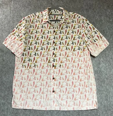 Caribbean Shirt Mens Large White Hawaiian Birds Upcycled Ombre Tiki Camp Beach - Image 1 of 4