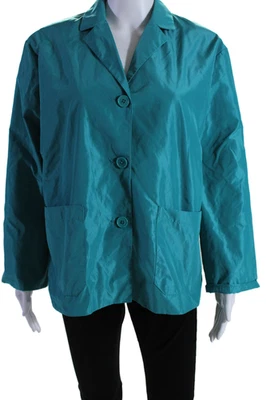 Chaqueta de mujer Elliott Lauren con cuello de tafetán abotonada manga larga verde azulado talla XS Foto 1 de 4