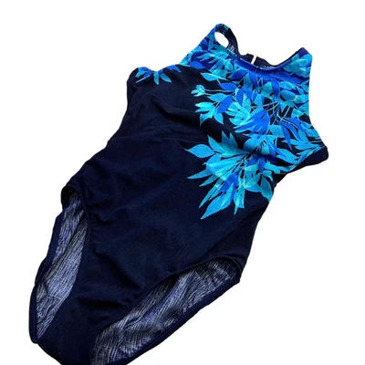 Blue Floral One Piece Swimsuit Bathing Suit Jantzen Sz 8 Built in bra Navy Dark - Image 1 of 4