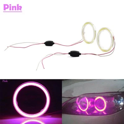 70MM Car DRL Fog Headlights COB Angel Eyes Halo Ring LED Light Universal Pink cl - Image 1 of 4