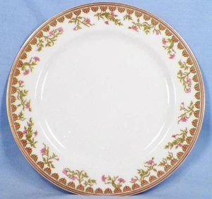 Haviland & Co Luncheon Plate Schleiger 969 Pink Flowers Green Scrolls Antique - Picture 1 of 4