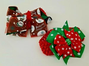 Set 2 fiocchi clip mollette fasce fascette nastri capelli neonata bambina Natale - Foto 1 di 6