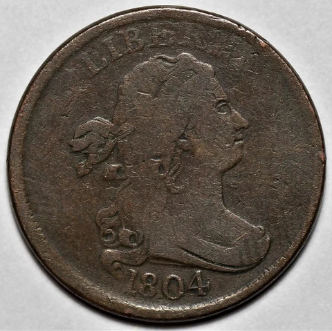 1804 Draped Bust Half Cent - Crosslet 4/Stemless - US 1/2c Copper Penny - L36 Cover