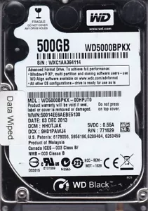 WESTERN DIGITAL BLACK WD5000BPKX-00HPJT0 dcm: HH0TJAK sn: WXC1AA 500GB 2.5" SATA - Picture 1 of 4