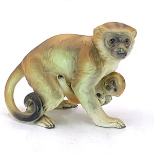 Vintage NAPCO Green Monkey and Baby Porcelain Figurine C5669 Japan - Picture 1 of 7