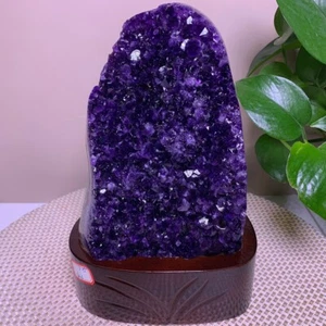 9.48LB Natural Cut Base Amethyst Geode Crystal Mineral Specimen + stand - Picture 1 of 7