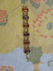 VTG Sarah Coventry Gold tone Bracelet Butterscotch Amber Brown Stones - Picture 1 of 7