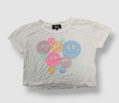 $46 цветы на Zoe Kids девочек белый счастливое лицо укороченный коротким рукавом футболка Sz S - Изображение 1 из 4