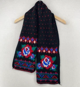 Liz Claiborne Schal Einheitsgröße Wollmischung Blumen Fair Isle Halstuch schwarz 9" x 52" Vintage - Bild 1 von 10