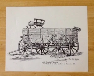 Rose Mary Goodson Druck alter Holzwagen Bauernhof Auktion Freeman S.D. 1976 ungerahmt - Bild 1 von 8