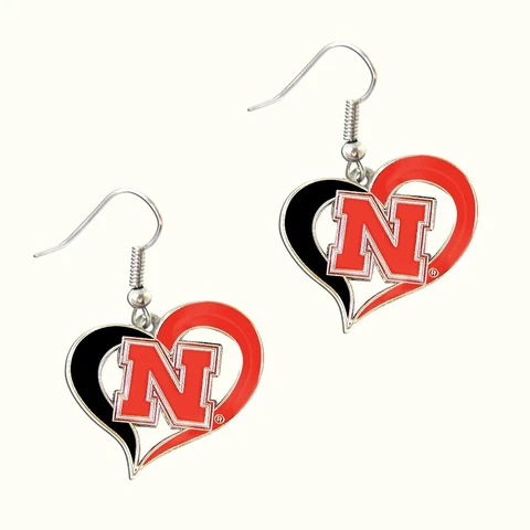 Nebraska Cornhuskers NCAA Team Swirl Heart Earrings Cover