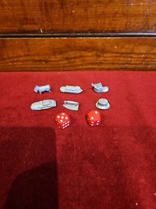 Monopoly SET OF 6 METAL PLAYING PIECES Tokens Spares - CAT, DOG+ & Pair Of Dice - Picture 1 of 2