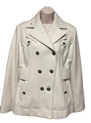 Vintage ESPRIT size M PEA COAT Double Breasted WOOL BLEND Lined CREAM X24 - Image 1 of 4